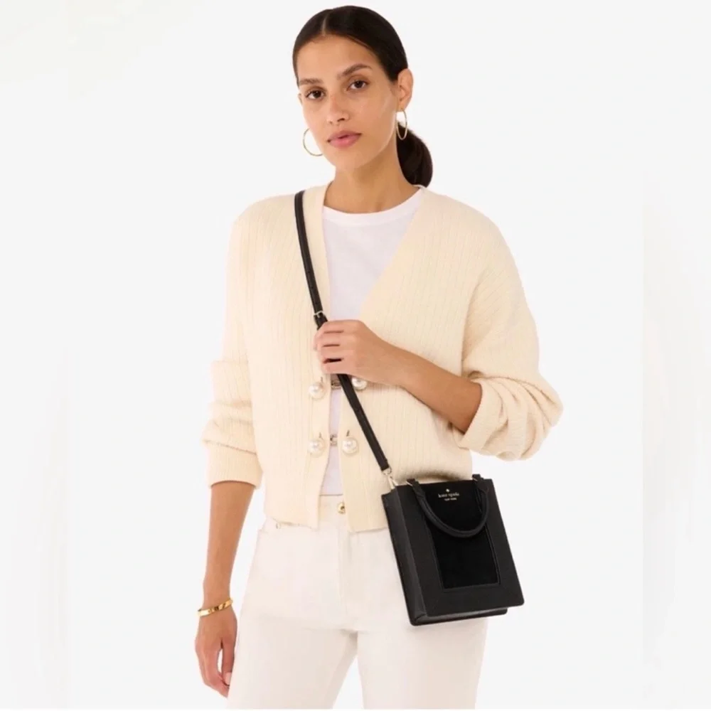 Kate Spade Lena Mini Tote Black Suede Leather Crossbody Bag NWT KI886 $389